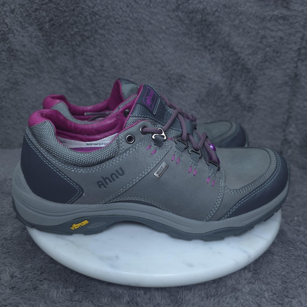 Ahnu Shoes Womens Size 8.5 Gray Leather Waterproof Hiking Sneakers Vibram